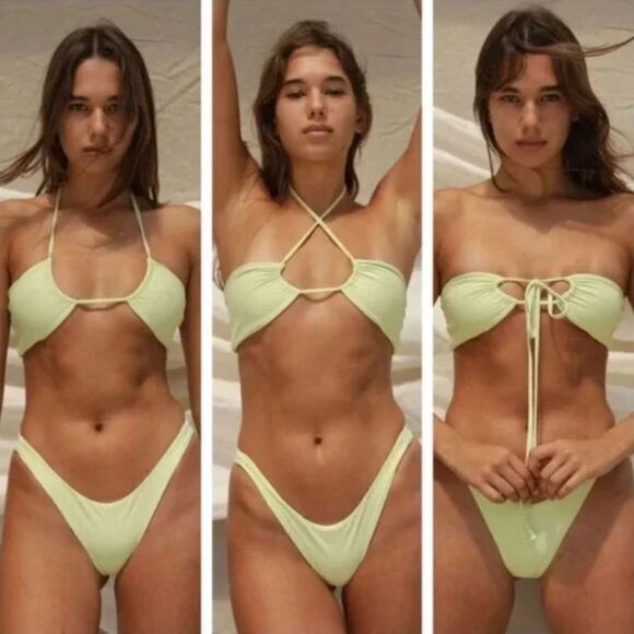 NEW Stone fox swim free people meadow bikini top pomelo pique, size L - Picture 2 of 12